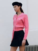 V NECK CABLE CARDIGAN LIGHT PINK