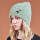 VA Brooch Soft Angora Beanie Lightkhaki