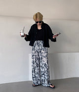 防水タイダイ プリーツ ワイドパンツ / [Made] Waterproof tie die pleats wide pants (2 colors)