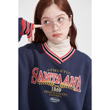 Vネックストライプリブスウェットシャツ/V-NECK STRIPE RIB SWEATSHIRT_NAVY