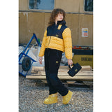 COLORING GRID PATTERN CROP DOWN JUMPER [LIGHT YELLOW]