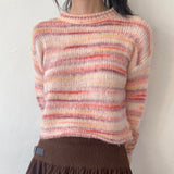 Huretz Wool Mix Stripe Coloring Crop Long-Sleeved Knit