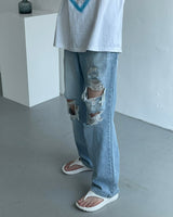 ライトブルービンテージデニムパンツ / TR2453 Light blue vintage denim pants (XS–L)