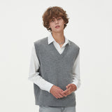 LAMBSWOOL V NECK KNIT VEST_GRAY (6611350618230)