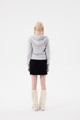 WITTY BUNNY SPLIT GRAPHIC CROP HOODIE ZIP UP [MELANGE GRAY]