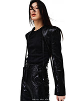 PIN-TUCK STRAP LEATHER BOLERO JACKET (6654708187254)