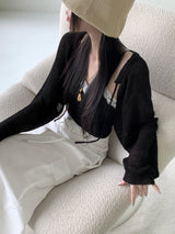 夏 ベーシック ストリング リボン クロップド ボレロ カーディガン/[6 colors] Honey Summer Basic String Ribbon Cropped Bolero Cardigan