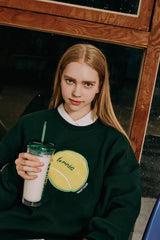 テニスボールスウェットシャツ・ダークグリーン［ユニセックス］/ Tennis Ball Unisex Dark Green Sweat Shirt