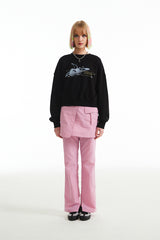 チェリープラネットグラフィッククロップスウェットシャツ / CHERRY PLANET GRAPHIC CROP SWEATSHIRT [BLACK]