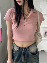 トゥーティーpkカラークロップド半袖Tシャツ / Tootie pk collar cropped short sleeve T-shirt