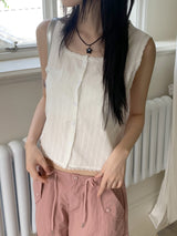 Makyu lace square neck punching sleeveless blouse