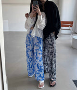 防水タイダイ プリーツ ワイドパンツ / [Made] Waterproof tie die pleats wide pants (2 colors)