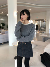 レイヤーボートネックショートニット