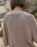 オーバーサイズ フィッシュネット ディテール SS スウェット / OVERSIZED FISHNET DETAIL SS SWEATER BEIGE