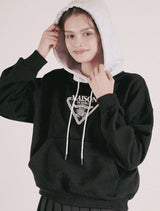 Women's Crop Maison Signature Emblem Two-Tone HeavyTerry Hoodie BlackAshGray(FCD3TS715W)