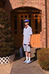 ミントネックブルーストライプユニセックスTシャツ / Mint Neck Blue Stripe Unisex T-shirt