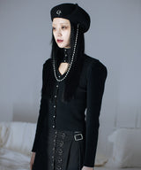 0 8 cutout puff sleeve cardigan - BLACK (4642324316278)
