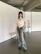 ティルダスカーフシースルー斜めクロップ半袖Tシャツセット / 【SET】Tilda Scarf See-Through Diagonal Crop Short Sleeve T-Shirt Set