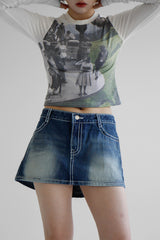 トゥルーローラーライズジーンズスカート / true roller-rise jean skirt
