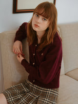WOOL BLENDED BASIC CARDIGAN BURGUNDY