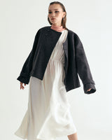 W.BYRDEYE WOOL BELTED CROPPED COAT - DARK GRAY (6636057788534)