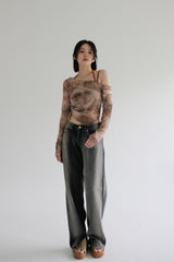 ラインフェイデッドデニムパンツ / black blue line faded denim
