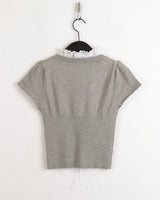 Chetshire y2k lace ribbon string V-neck short sleeve knit