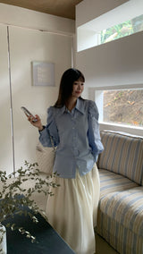 Back point shoulder puff collar blouse