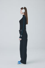 カラーラインハーフネックTシャツ / Color Line Half Neck T-Shirt [Black]