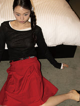 VIVID PLEATS SKIRT (TOMATO)