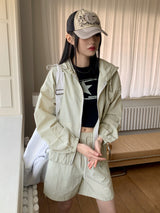 [2SET]バトルナイロンフードジップアップショーツパンツスウェットセット / [2 SET] Batol Nylon Hood Zip-Up Shorts Pants Sweat Set