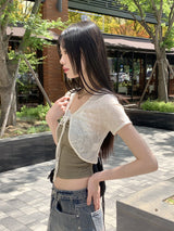 [MADE] デズレースシャーリングVネッククロップノースリーブ / [MADE] Dez Lace Shirring V-neck Cropp Sleeveless