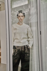 リブ Vニットトップス/RIBBED V-KNIT TOP_IVORY