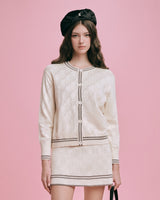 DVRK PRIVÉ POINTELLE KNITTED CARDIGAN & SKIRT SET - CREAM