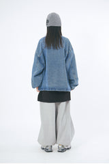 China collar zip-up over denim jacket