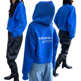 プリントクロップドフーディー/Print Cropped Hoodie-BLUE