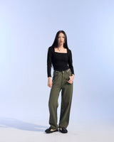 SQUARE NECK SHIRRING SLEEVE (BLACK) 
