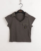 バフィービンテージVネックポケットカラー半袖Tシャツ / Buffy Vintage V-neck Pocket Collar Short Sleeve T-shirt