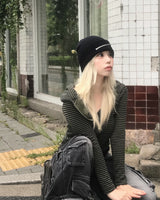 ストライプ2wayクロップフードジップアップ