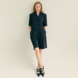 ツーボタンワンタックベルミューダパンツ / Two-Button One Tuck Bermuda Pants (Black)