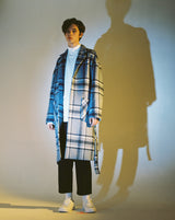 OVERSIZE WOOL CHECK ROBE COAT (Blue) / オーバーサイズウールチェックローブコート