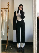 SEMI WIDE FIT BLACK+WHITE DENIM PANTS [17723]