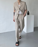 リネンツータックロングパンツスラックス / ECT linen two-tuck long pants slacks (2 colors)