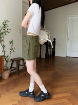 Moodle Pocket Color Matching Collar Short Sleeve T-shirt