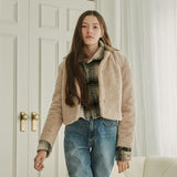 LEATHER COLLARED FLEECE JACKET (BEIGE) (6645974302838)