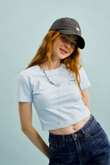 スモールチェリークロップ丈のTシャツ／SMALL CHERRY CROP T-SHIRT [MELANGE SKY]
