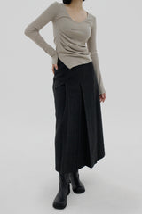V-ネックシャーリングT-シャツ / V-neck shirring T-shirt (4color)