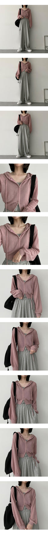 キュータツーウェイクロップドニットウェアフードジップアップ / CUTA Two-Way Cropped Knitwear Hooded Zip-Up