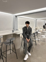 セミオーバーチャイナセットアップデニムジャケット / LMN Semi-Over China Setup Denim Jacket (Gray)