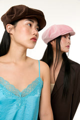 VELVET NEWSBOY CAP / BROWN